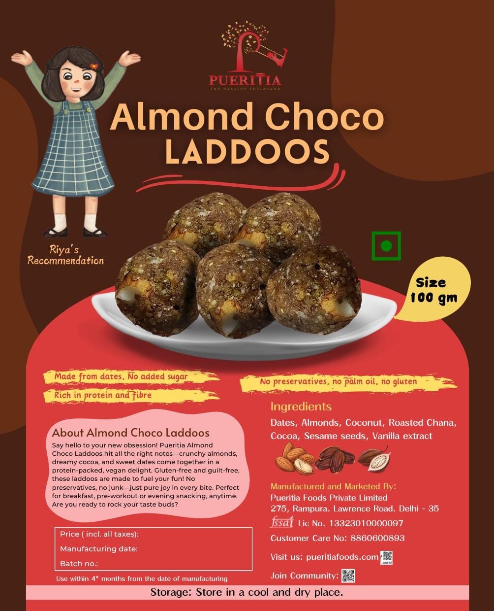 Almond Choco Laddoos, No added Sugar, 100% clean